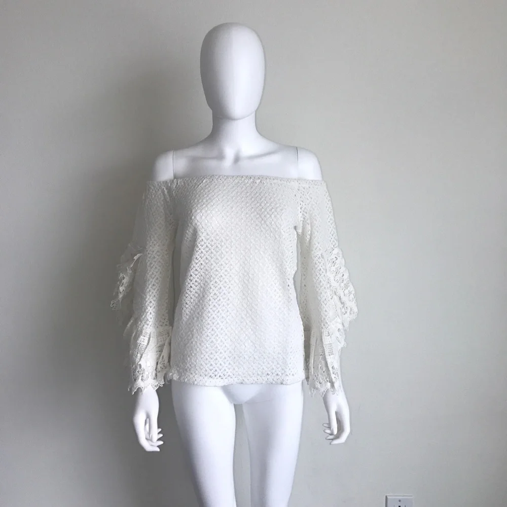 Jen's Pirate Booty x Free People white off shoulder cotton lace top boho XS S